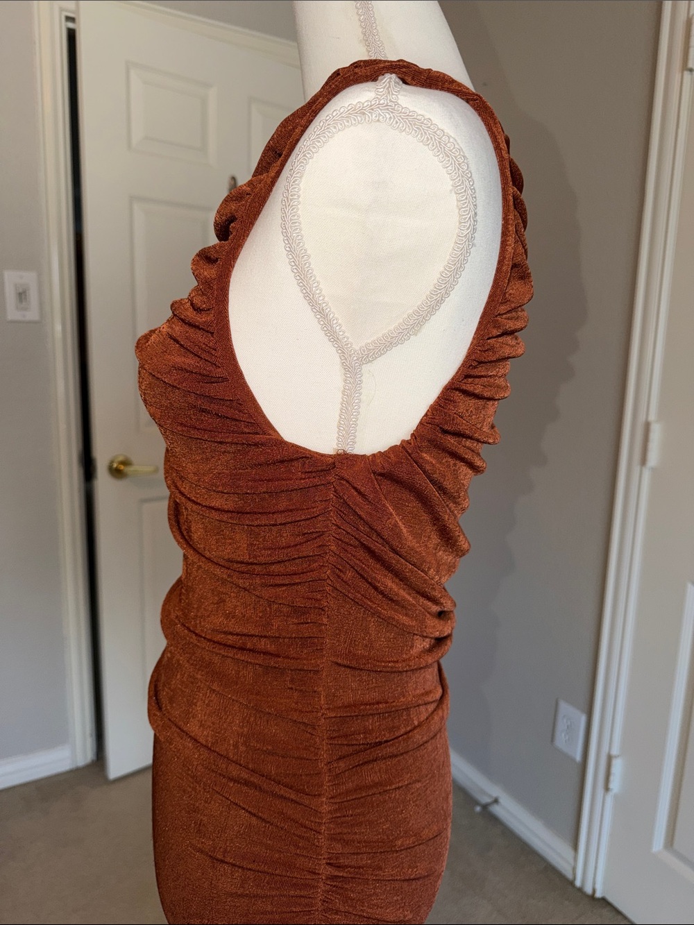 One-Shoulder Rust Bodycon Dress - Picture 4 of 7